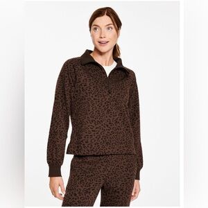 Talbots Brown Animal Print Quarter Zip Pullover & Joggers XL